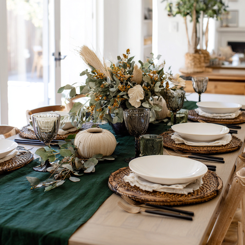Linen Table Runner Dark Green