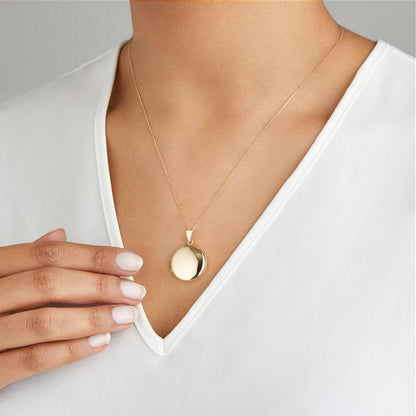 Solid Gold Large Round Locket Necklace