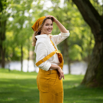 Linen Pinafore Jumpsuit Nicci Spicy Yellow