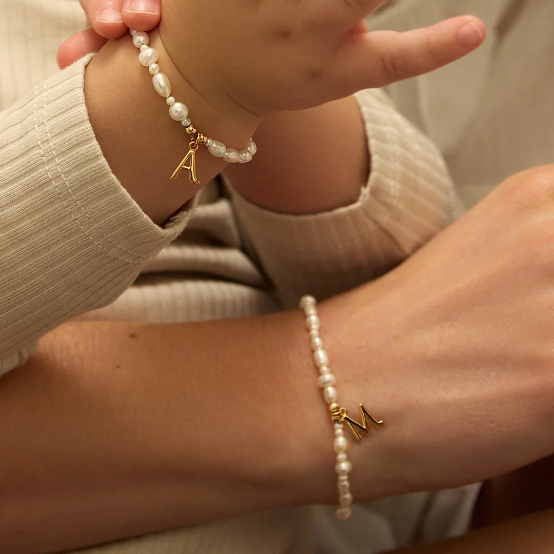 Gold Pearl Initial Letter Bracelet