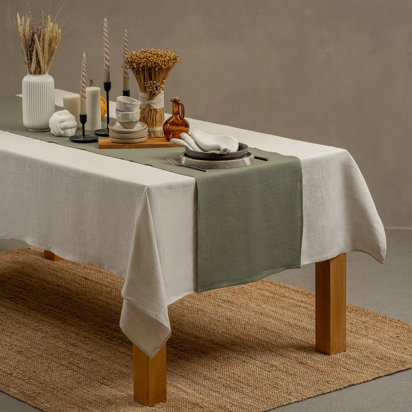 Linen Table Runner Dark Green
