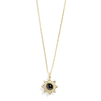 Personalized Pavé Sun Photo Necklace