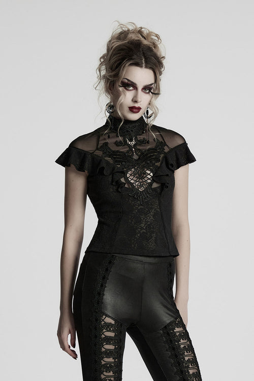 Aurora Ruffled Rose Lace Top